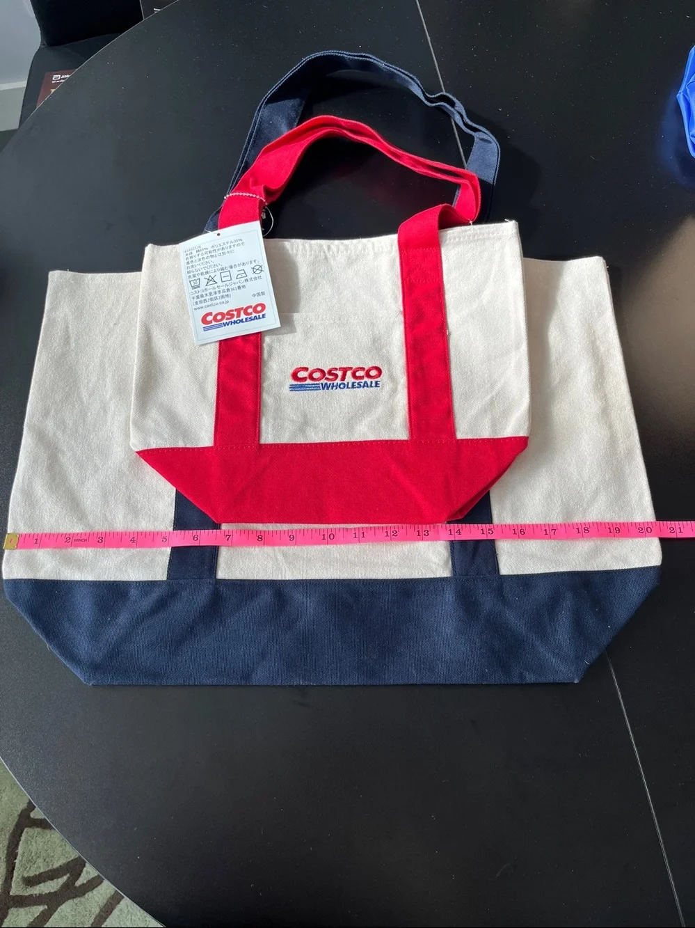 Costco Japan Canvas Tote Bags, Set Of 2 (1 LG Blue trim, 1 SM Red trim), NWT - Picture 5 of 12